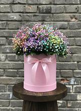 Цветочная композиция из Гипсофила и Розы в шляпной коробке в Онгудай
