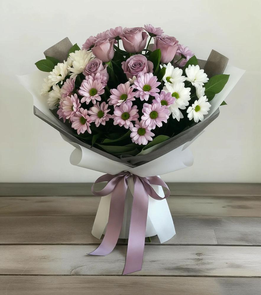 Букет цветов из: Хризантемы и Розы в Онгудай