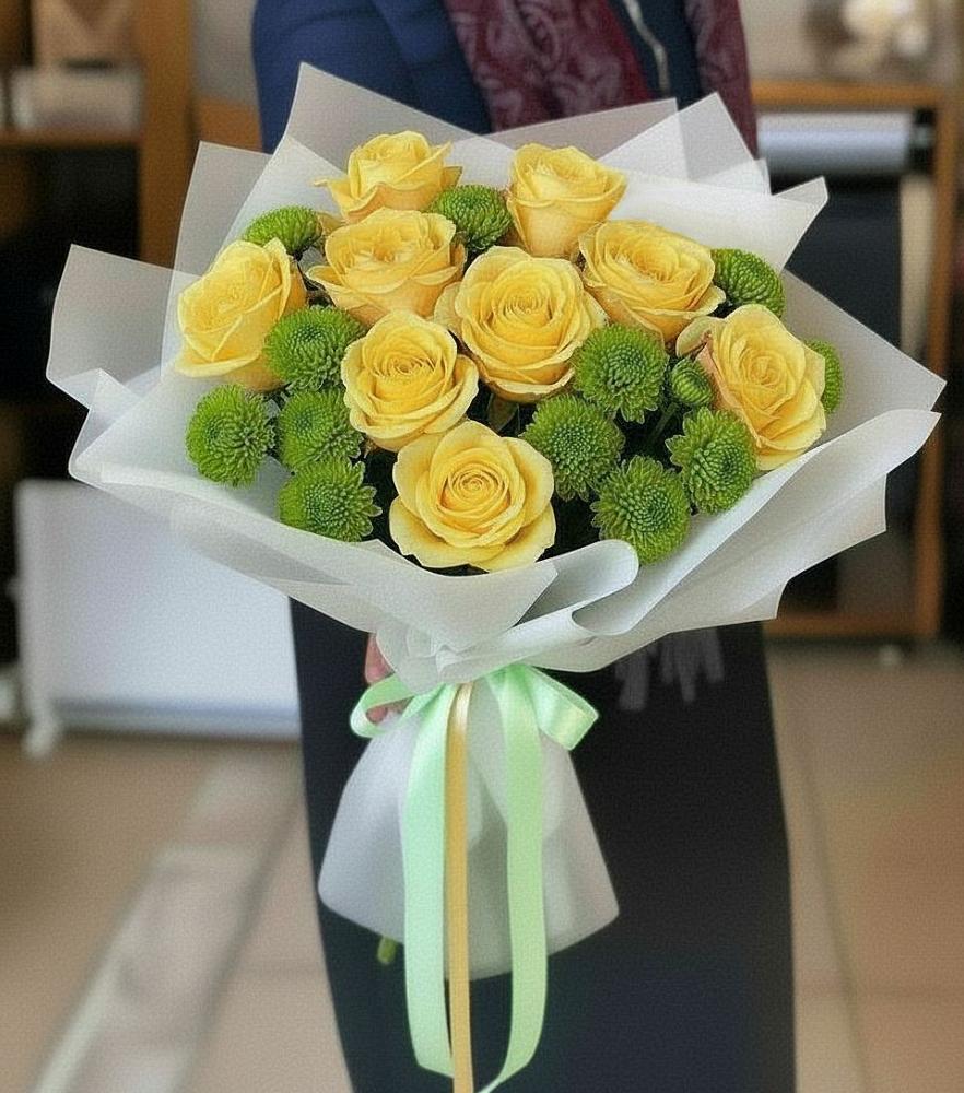 Букет цветов из: Хризантемы и Розы в Онгудай