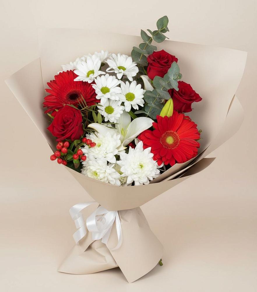 Букет цветов из: Розы, Хризантемы, Герберы и Лилии в Онгудай