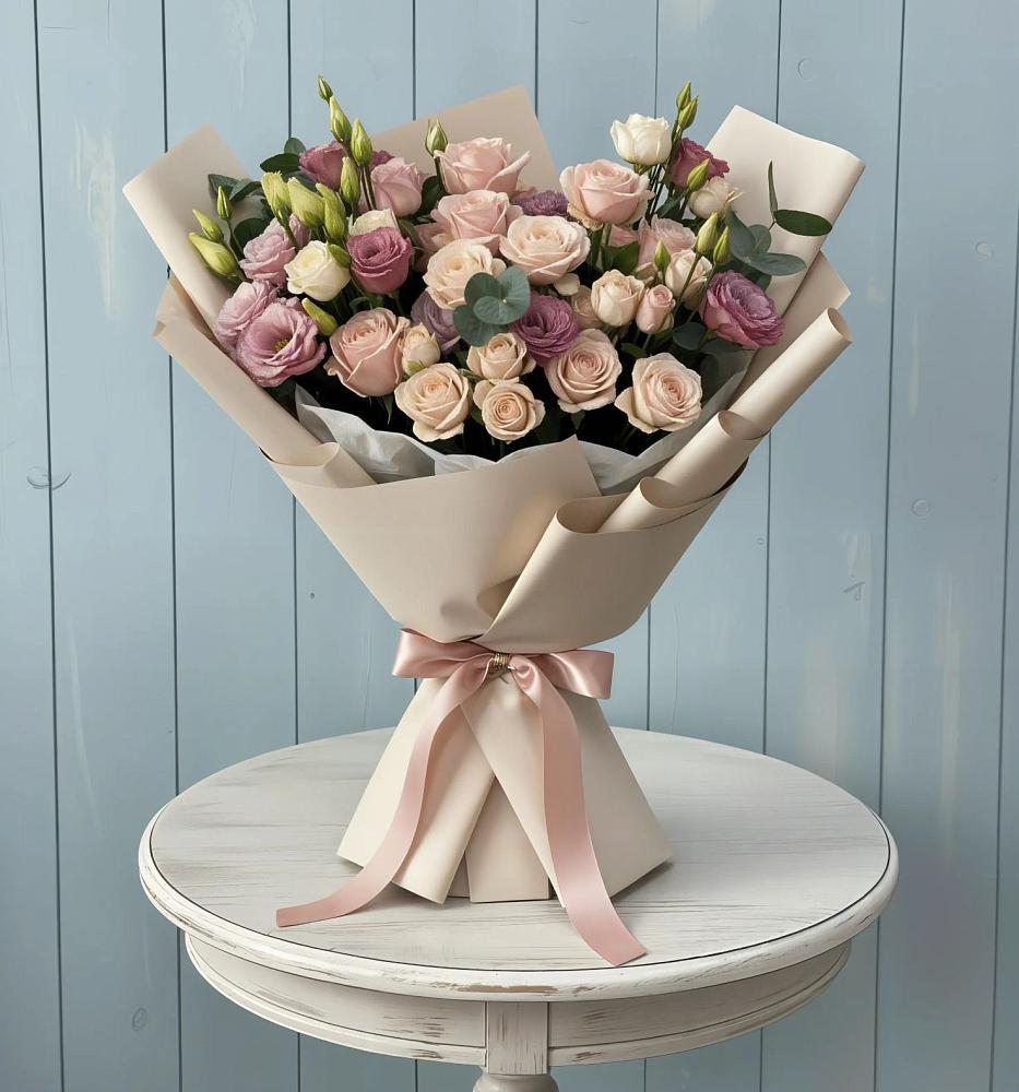 Букет цветов из: Розы и Лизиантусы в Онгудай