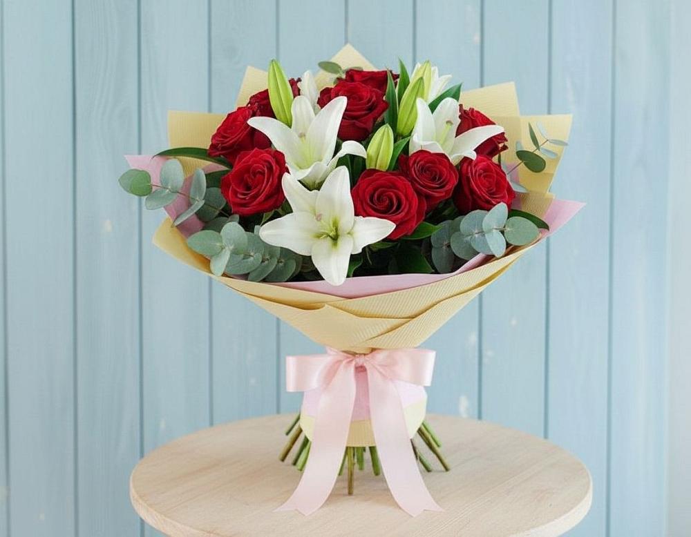 Букет цветов из: Лилии и Розы в Онгудай