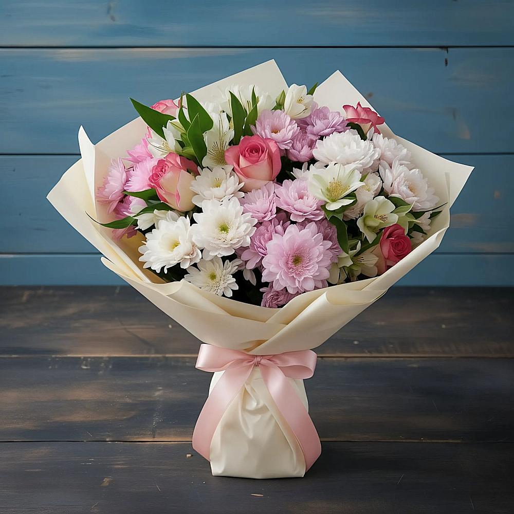 Букет цветов из: Хризантемы, Альстромерии и Розы в Онгудай